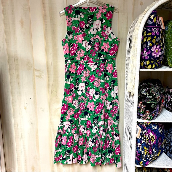 NWT J Crew Green Pink Floral Cotton V Neck Ruffle Pocket Maxi Dress Sz 12 - Picture 2 of 7